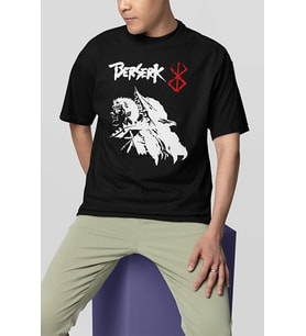 Berserk Karakter Baskılı Unisex Tişört, Oversize Anime Tişört