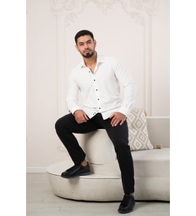 Paul Martin Pamuklu Regular Fit Desenli Yazlık Uzun Kol Gömlek (Beyaz)