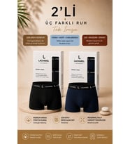 Erkek Likralı Pamuklu Nefes Alan Penye Boxer 2'Li Paket - Siyah & Lacivert