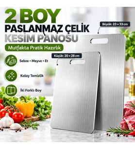 2 Boy Paslanmaz Çelik Leke Tutmaz,Kırılmaz,Antibakteriyel,Elde ve Bulaşık Makinesinde Yıkanabilen Meyve,Sebze,Et,Tavuk Kesim Panosu