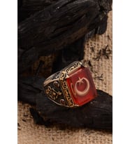 Mineli Ay Yıldız İşlemeli Kenarı Motifli Zirkon Taşlı 925 Ayar Gümüş Erkek Yüzük 6618900002723