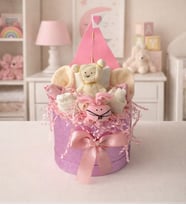 SİLİNDİR KUTUDA YELKENLİ GEZGİNLER YENİ DOĞAN KIZ BEBEK 6'LI TEKSTİL HEDİYE KUTUSU (Pembe-Beyaz)