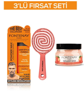 Fontenay Pudra Toz Wax Turuncu 20gr+ 3 Boyutlu Saç Fırçası+FaceAndBody Scrub Çilekli 350ml 3'LüSet