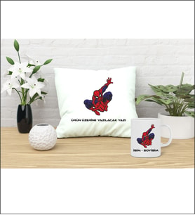 Kişiye Özel Spiderman Tasarımlı Yastık ve Kupa Bardak