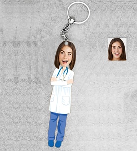 Kişiye Özel Kadın Doktor Ahşap Anahtarlık-6