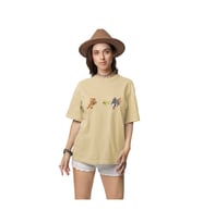 Tom ve Jerry Ön Baskılı Oversize Unisex T-shirt (Krem)