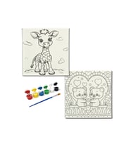 Okul Etkinliği-2'li Tuval Boyama Seti. 20x20 Cm Uv Baskı 6 Akrilik Boya 1 Fırça-model-213