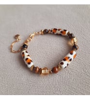 Murano Leopar Kaplan Gözü Doğal Taş Bileklik (Açık Kahve-Ekru)