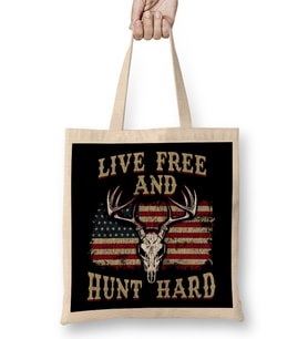Live Free and Hunt Hard Patriotic Hunting USA Bez Çanta Uzun Saplı