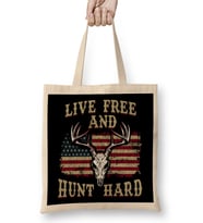 Live Free and Hunt Hard Patriotic Hunting USA Bez Çanta Uzun Saplı