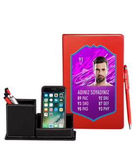 Tasarım Fut Kart Defter Kalem & Deri Kaplama Kalemlik Hediye Seti