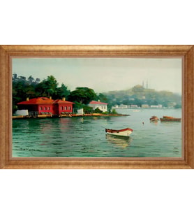 Çerçeveli Paspartulu Manzara Tablo bm1508 (Gold)