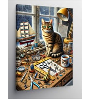 Kanvas Tablo Sanatçı Masası Ve Kedi