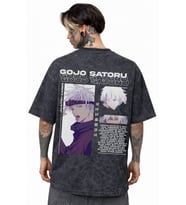 Gojo Satoru Jujutsu Kaisen Anime Sırt Baskılı Unisex Oversize Eskitme Yıkamalı Tişört