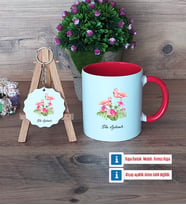 Flamingo Kupa Bardak Kırmızı ve Ahşap Anahtarlık HediyeArkadaşa Doğum Günü Hediyesi (Model 1)