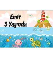 deniz ve deniz altı temalı doğum günü afişi 50x70 cm