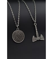 2'li Viking Pusula - Viking Balta Erkek Kadın Kolye Seti 925 Ayar Gümüş Kaplama