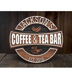 BK Gift Kişiye Özel Tasarım Yuvarlak Ahşap Coffee Bar Tabelası 35cm, Home Bar Tabela, Rustik Ev Dekorasyonu, Arkadaşa Hediye