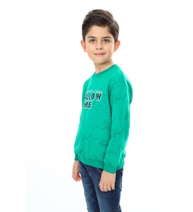 Toontoy Erkek Çocuk Follow Me Baskılı Sweatshirt (Koyu Yeşil)