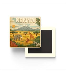 Kenya - Kenya - Paper Cut Art - Baskılı Buzdolap Magneti Kare - 9x9 cm