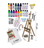 Çocuk Şövale Akrilik Boya Resim Seti Monalisa 18 Renk 70 ml Akrilik Boya 2 Tuval 35x50 Fırça Spatula