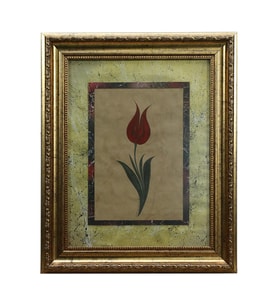 e38 EL İŞÇİLİĞİ KIRMIZI DESENLİ LALE EBRU TABLO 44*35 CM-6460