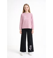 Pembe Gül Nakışlı Badili Jean Pantolonlu Kız Çocuk 2li Takım 23750