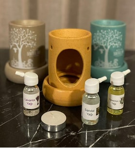Buhurdanlık Doğa Desenli & Buhur Koku Mum Set