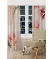 Flower Art Desenli Süet Oturma Odası Salon Fon Perde Baskılı Ekstrafor Büzgü 2 Kanat PRD-1030