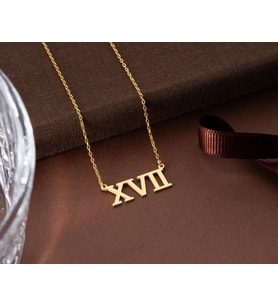 Kişiye Özel 925 Ayar Gümüş Romen Rakam Tarih Kolye (Gold)