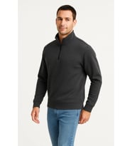 Erkek Dik Yaka Sweatshirt Dik Yaka Yarım Fermuarlı 3 İplik Şardonlu Pamuk Kumaş - Antrasit