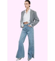 Kadın Geniş Paça Yüksek Bel Denim Pantolon Pamuk Günlük Kombinler Yaz Aylarının Vazgeçilmezi (Mavi)