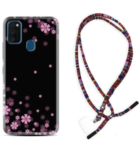 Samsung M21 M22 M23 M30 M31S M32 Kılıf Boyun Asklı Rasta Silikon Black flowers 1391