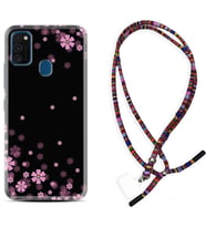 Samsung M21 M22 M23 M30 M31S M32 Kılıf Boyun Asklı Rasta Silikon Black flowers 1391