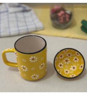 Papatya Desen Sarı Çay Kahve Kupa Lokumluk Kase - 1 adet