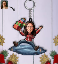 BK Gift Kişiye Özel Kadın Yılbaşı Karikatürlü Ahşap Anahtarlık -8, Yeni Yıl Hediyesi, Yılbaşı Hediyesi