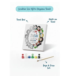 23 Nisan Çocuklar El Ele Temalı Boyama Tuvali – Şövalesiz Boya Seti 20x20