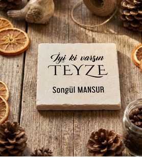 Kişiye Özel Teyzeye Hediye Bardak Altlığı Anneler Günü Hediyesi (Krem)