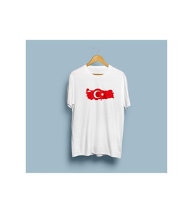 Oversize Türkiye Haritası ve Bayrağı tasarım unisex T-shirt (Beyaz)