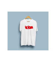 Oversize Türkiye Haritası ve Bayrağı tasarım unisex T-shirt (Beyaz)