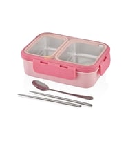 Bento 700ml Lunchbox Tek Katlı 2 Bölmeli Çelik Sefer Tası Yemek Kutusu Pemb