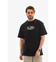 pilelistore- Unisex Bisiklet Yaka Baskılı Oversize T-Shirt - Siyah