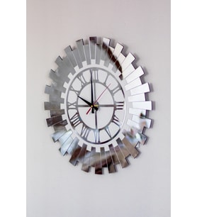 Modern Gümüş Güneş Duvar Saati Dekoratif Roma Rakamlı Mdf Üzeri Aynalı Pleksi 50x50 Cm
