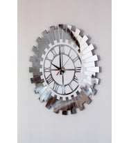 Modern Gümüş Güneş Duvar Saati Dekoratif Roma Rakamlı Mdf Üzeri Aynalı Pleksi 50x50 Cm