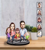 Kişiye Özel Aile Karikatürlü İki Katmanlı Ahşap Biblo  Mod-7