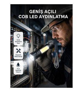 Mey İthalat® Profesyonel 4 Modlu Şarjlı El Feneri 1300 mAh Batarya Cree LED Teknolojisi