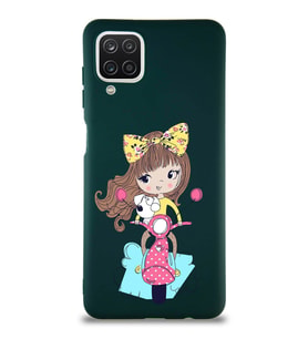 Samsung Galaxy A12 Soft Premier Kapak Vespagirl Tasarımlı Silikon Kılıf - Yeşil (Şeffaf)