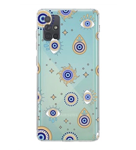 PrintiFy Samsung Galaxy A71 ile Uyumlu Nazar Boncuğu 5  Kamera Korumalı Şeffaf Silikon Kılıf