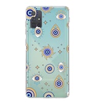 PrintiFy Samsung Galaxy A71 ile Uyumlu Nazar Boncuğu 5  Kamera Korumalı Şeffaf Silikon Kılıf