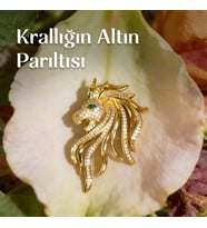 Yeşil Gözlü Altın Renk Aslan Kafası Broş